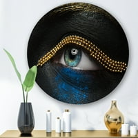 עיצוב 'עיניים אישה עם עור שחור עם שרשרת זהב' אמנות קיר מתכת מעגל מודרני - דיסק של 23