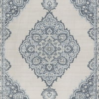 קרם מדליון שטיחי שטיחים מסורתיים, עגול מקורה אפור קל לניקוי