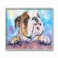 Stupell Industriesenglish Bulldog כלב חיות מחמד בעלי חיים צבעי מים צבעי קיר ממוסגר על ידי ג'ורג 'דיאצ'נקו