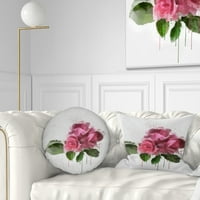 עיצוב חבורת ורדים ורודים עם עלים - כרית לזרוק פרחים - 12x20