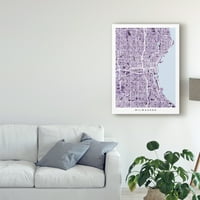 סימן מסחרי אמנות 'מילווקי ויסקונסין מפה סגול' אמנות קנבס מאת מייקל טומפסט