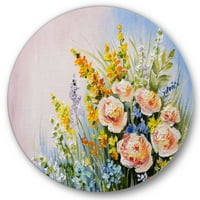 עיצוב פרחי בר צהובים וורודים של פרחי בר 'מעגל מסורתי אמנות קיר מתכת - דיסק של 23