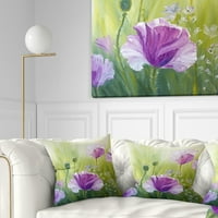 עיצוב פרגים סגולים בבוקר - כרית לזרוק פרחים - 18x18