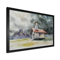 Designart 'Storm על בית כפרי על ההר הדפס אמנות ממוסגר כפרי
