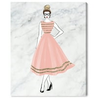 Studio Studio Canvas Blistening Blush Dress אופנה ושמלת גלאם קיר אמנות בד הדפס ורוד פסטל ורוד 24x36