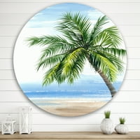 אמנות עיצוב 'עץ דקל בחוף הים' אמנות קיר מתכת מעגל ימי וחוף-דיסק של 36