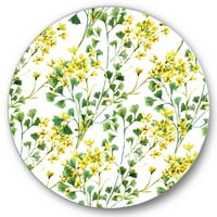 עיצוב 'פרחי בר צהובים תוססים בקיץ על לבן' מעגל מסורתי, אמנות קיר מתכת - דיסק של 23