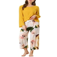מציאות ייחודיות לנשים שרוול ארוך מכנסיים קפרי פרחים טרקלין פג'מה סטים בגדי שינה