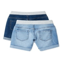 בנות פלא נערות סרוגות המותניים ג'ינס ג'ין ברמודה מכנסיים קצרים, 2 חבילה, גדלים 5- & Plus