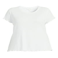 Terra & Sky's Women's Plus בגודל חסה קצה חולצת טריקו שרוול קצר