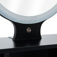 איירין אינוונט שולחן איפור איפור יהירות עץ עם מראה עגול LED ומגירות שידה מסגרת פלדה לחדר שינה, שחור