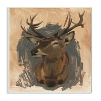 תעשיות סטופל דיוקן צבי אפור חום חום בציור בעלי חיים לא ממוסגר אמנות אמנות דפוס קיר, 10x15