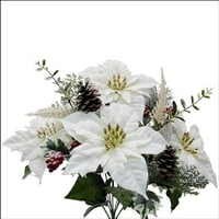עמוד התווכות 20.75 פרח מלאכותי שלג לבן פוינסטיה וקונוס אורן מעורבב