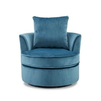 כיסא מסתובב 360 מעלות עם כרית הניתנת לזזה, כיסא חבית עגול לסלון, ריהוט כיסא מבטא קטיפה מודרנית, כחול