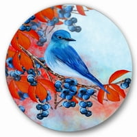עיצוב ציפורים בהירות שוורים יושבים על ענף של פירות יער III אמנות קיר מתכת מעגל מסורתית - דיסק של 36