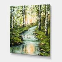 עיצוב נהר דרך יער ליבנה ירוק בית האגם קיר קיר קיר הדפס