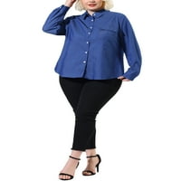 ייחודי מציאות נשים בתוספת גודל ארוך שרוול חזה כיס ג ' ינס כפתור עבודת חולצה