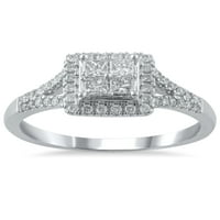 קראט T.W. ברק תכשיטים משובחים טבעת אירוסין של דיימונד מרובע בזהב לבן 10KT, גודל 6