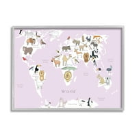 מפת הילד של Stupell Industries של העולם עם בעלי חיים ורוד בהיר, 14, שתוכננה על ידי קרלה דלי