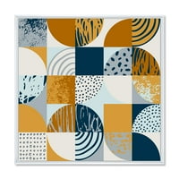 עיצוב אמנות 'רטרו חצי עיגולים ריבועים ועיגולים' מודרני ממוסגר בד קיר אמנות הדפסה
