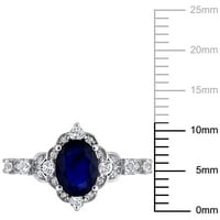 מיבללה CT נשים מפוזרות כחולות ולבן ספיר מבטא יהלום 10kt טבעת הילה זהב לבן