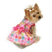 SimplyDog Wink Squiggle Hearts שמלה למסיבות לכלבים, צבעי צבעים ולבנים