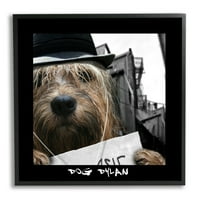 תעשיות סטופל כלב דילן מוזיקאי מצחיק לובש כובע נוף עירוני שחור ממוסגר אמנות הדפס אמנות קיר, עיצוב מאת נח