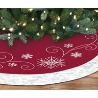 זמן חג עיצוב חג המולד 56 חצאית עץ קטיפה עם פתיתי שלג תפר שרשרת עם פאייטים וגבול חוט סובב, לבן אדום
