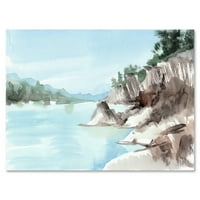 סלעים עם הדפס האמנות בציור האגם הכחול