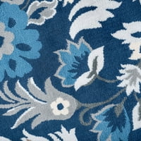 שטיח אזור מסורתי פרחוני כחול כהה מקורה עגול קל לניקוי