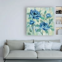 אמנות סימן מסחרי 'פרחים כחולים מברשת i' אמנות קנבס מאת סילביה וסילבה