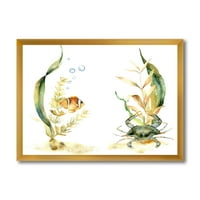 עיצוב אמנות 'דג טרופי עם בועת אוויר ואצות' הדפס אמנות ממוסגר מסורתי